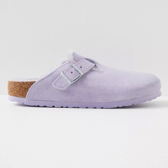 Birkenstock Shoes - Birkenstock Boston Shearling Suede Clogs Purple Fog